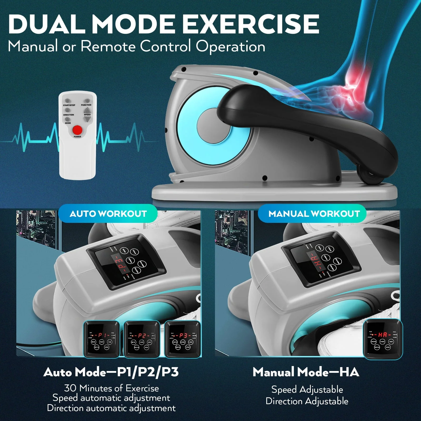 Desk Elliptical Machine for Home Office, Electric Desk Elliptical Trainer with Display Monitor Quiet Compact Pedal Exerciser Gifts for Caring Parents