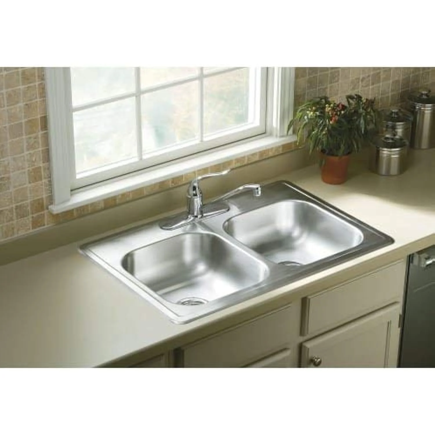 Sterling Stainless Steel Kitchen Sink Double Bowl 33 In. X 22 In. X 6 In.