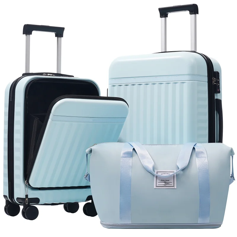 Front Opening Luggage Set 3 Piece, Hardside Carry on Suitcase with USB Port, Expandable Luggage with Handle Bag Spinner Wheels TSA Lock