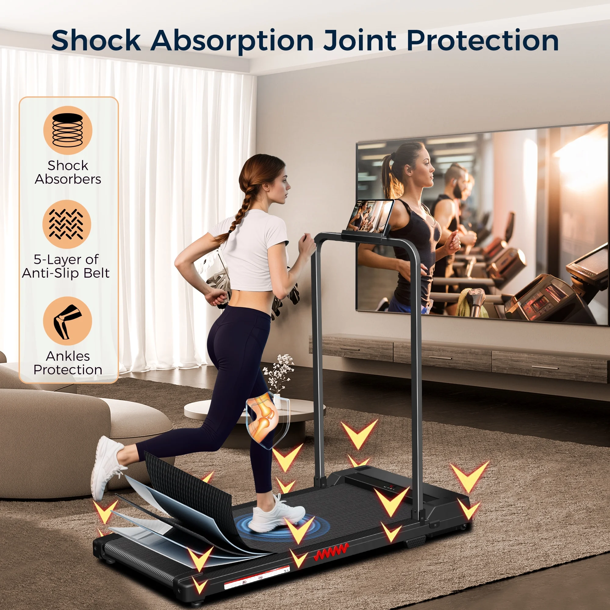 2 in 1 Walking Pad Treadmill, Foldable Treadmills with Handle Bar, 2.5HP Portable Folding Treadmill with Remote Control, Under Desk Treadmill for Home Office, 300lbs, Black