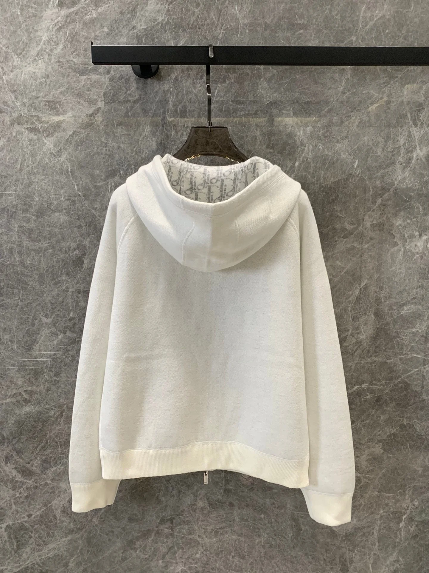 jacquard hooded reversible zip-up cardigan