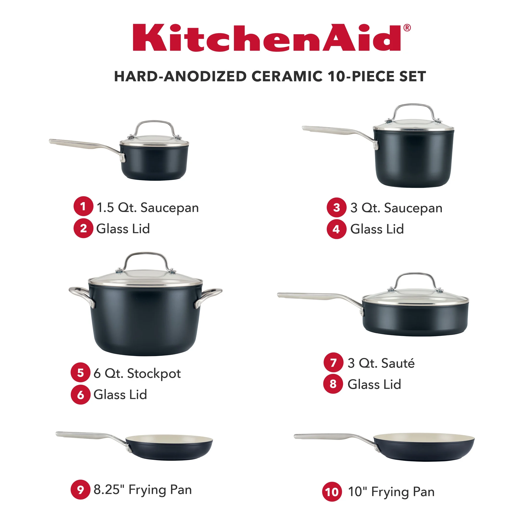 KitchenAid Hard Anodized 10 Pcs Ceramic Nonstick Cookware Pots and Pans Set, Oven Safe to 500��F, Pistachio