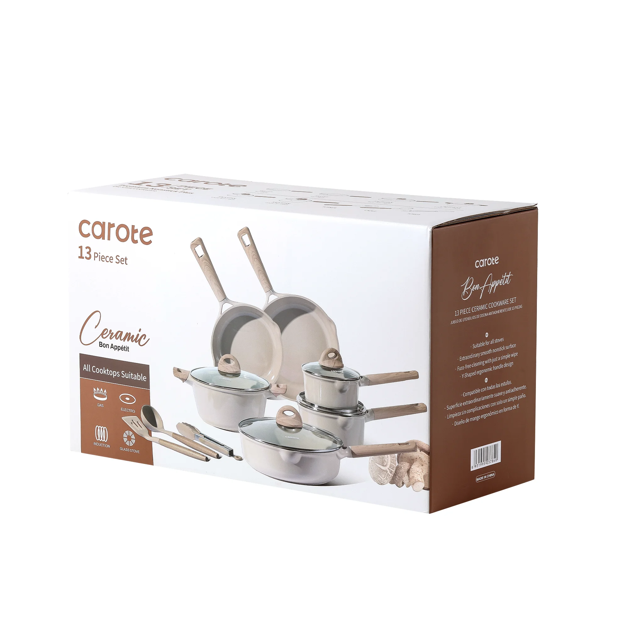 Carote Nonstick Pots and Pans Set, 13 Pieces Kitchen Cookware Sets Compatible for All Stoves, White Granite