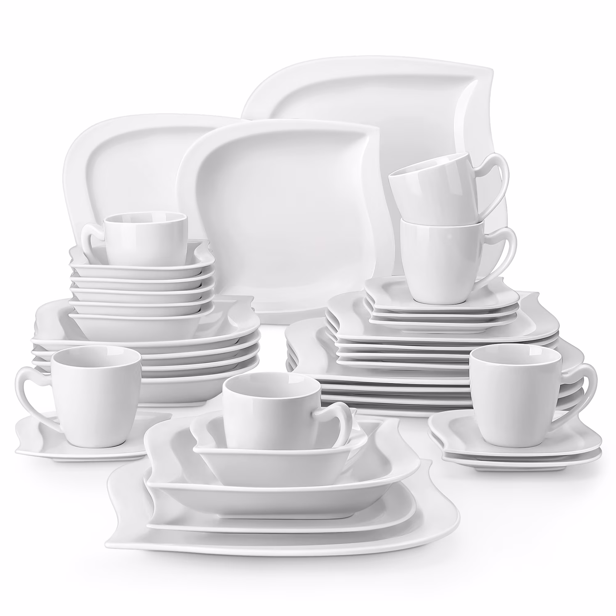 vancasso 36 pcs Dinnerware Sets, Plates and Bowls Set for 6, Porcelain Dinner Set, Marble Gray