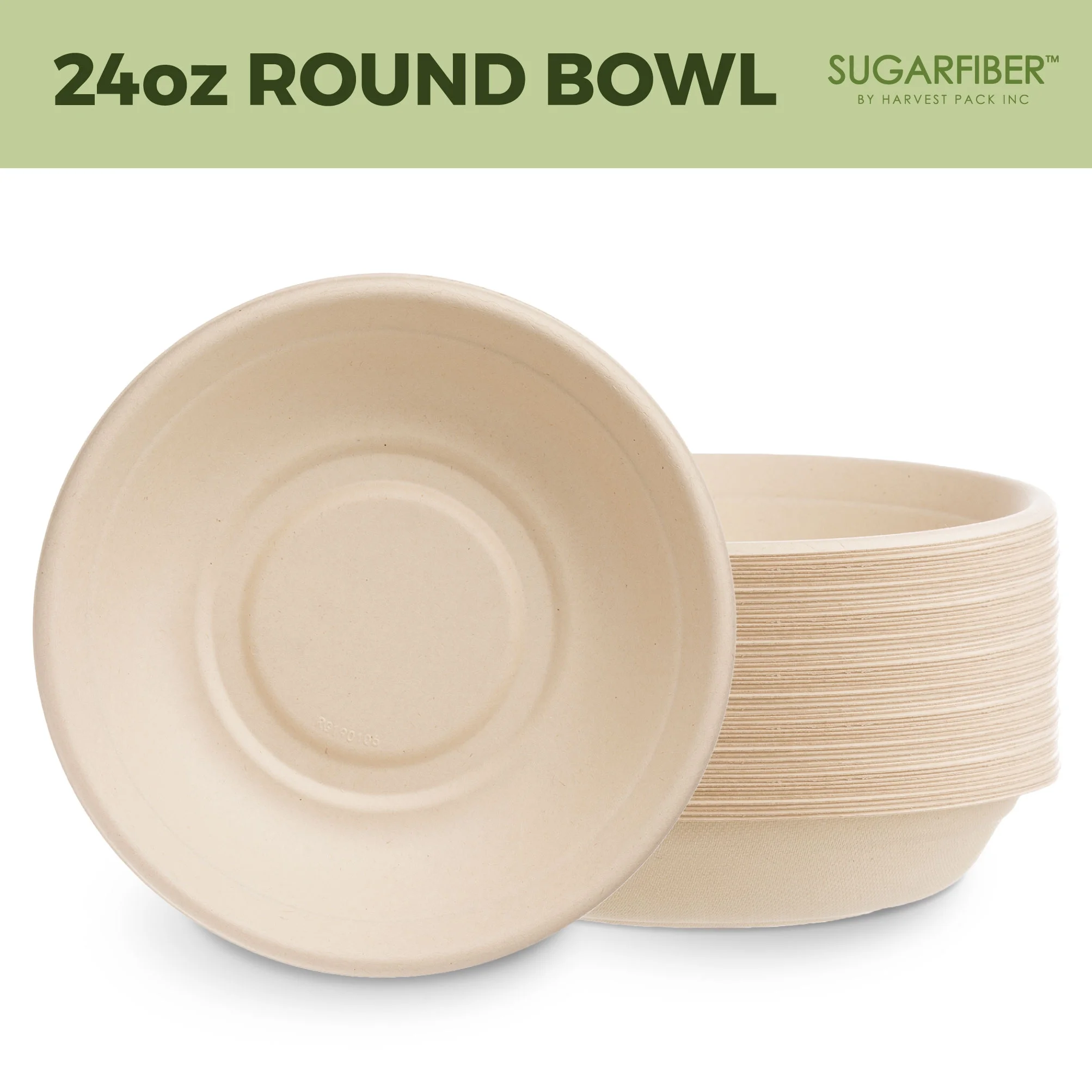 Sugarfiber Disposable 32 oz Compostable Heavy-Duty Round Paper Bagasse Bowls 500 Count