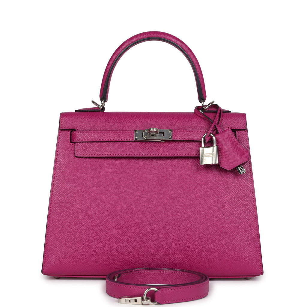 Kelly Sellier 25 Rose Pourpre Epsom Palladium Hardware