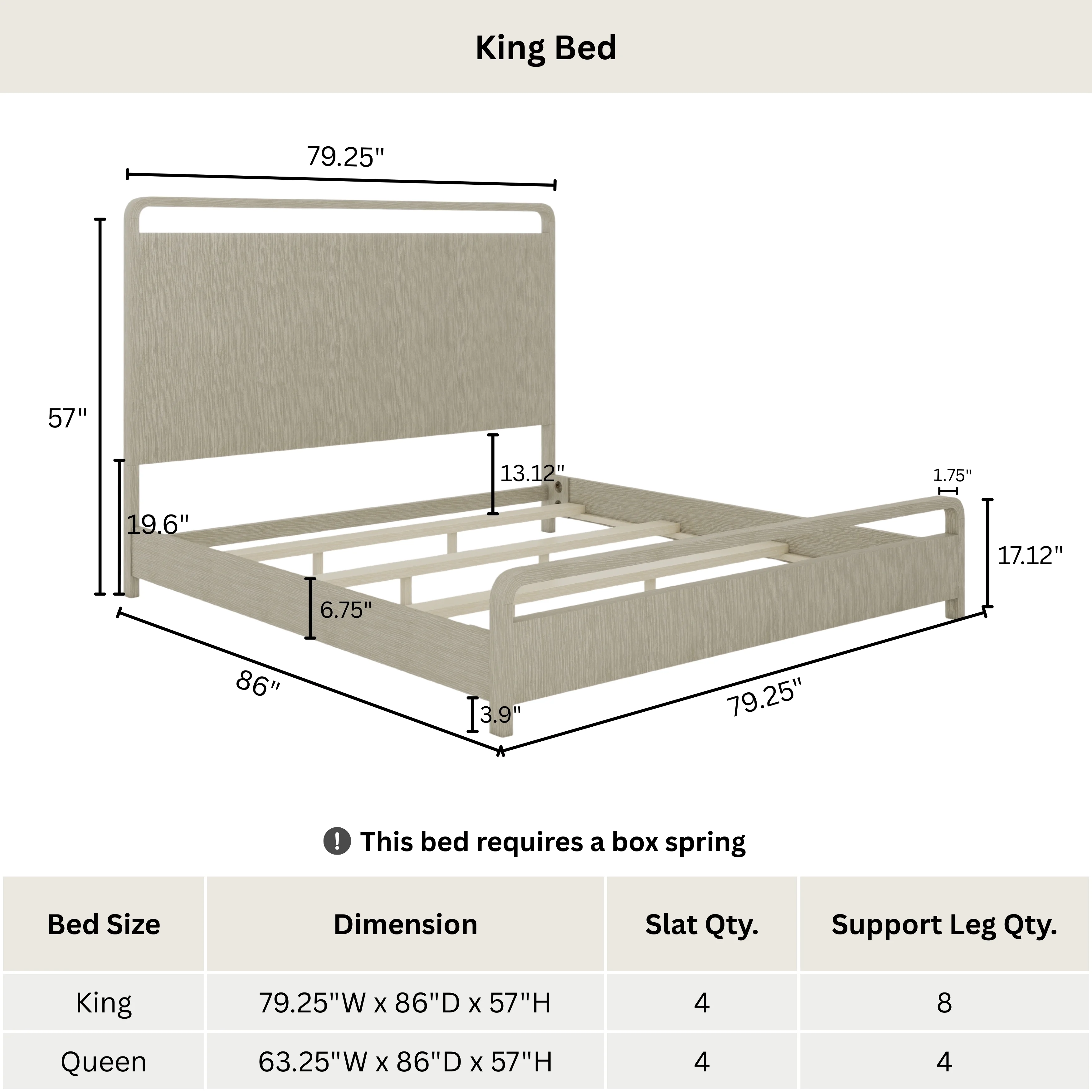 Roundhill Furniture Tavari 6-Piece Bedroom Set with Panel Bed, Dresser, Mirror, Two Nightstands, and Chest in Light Gray, King Size