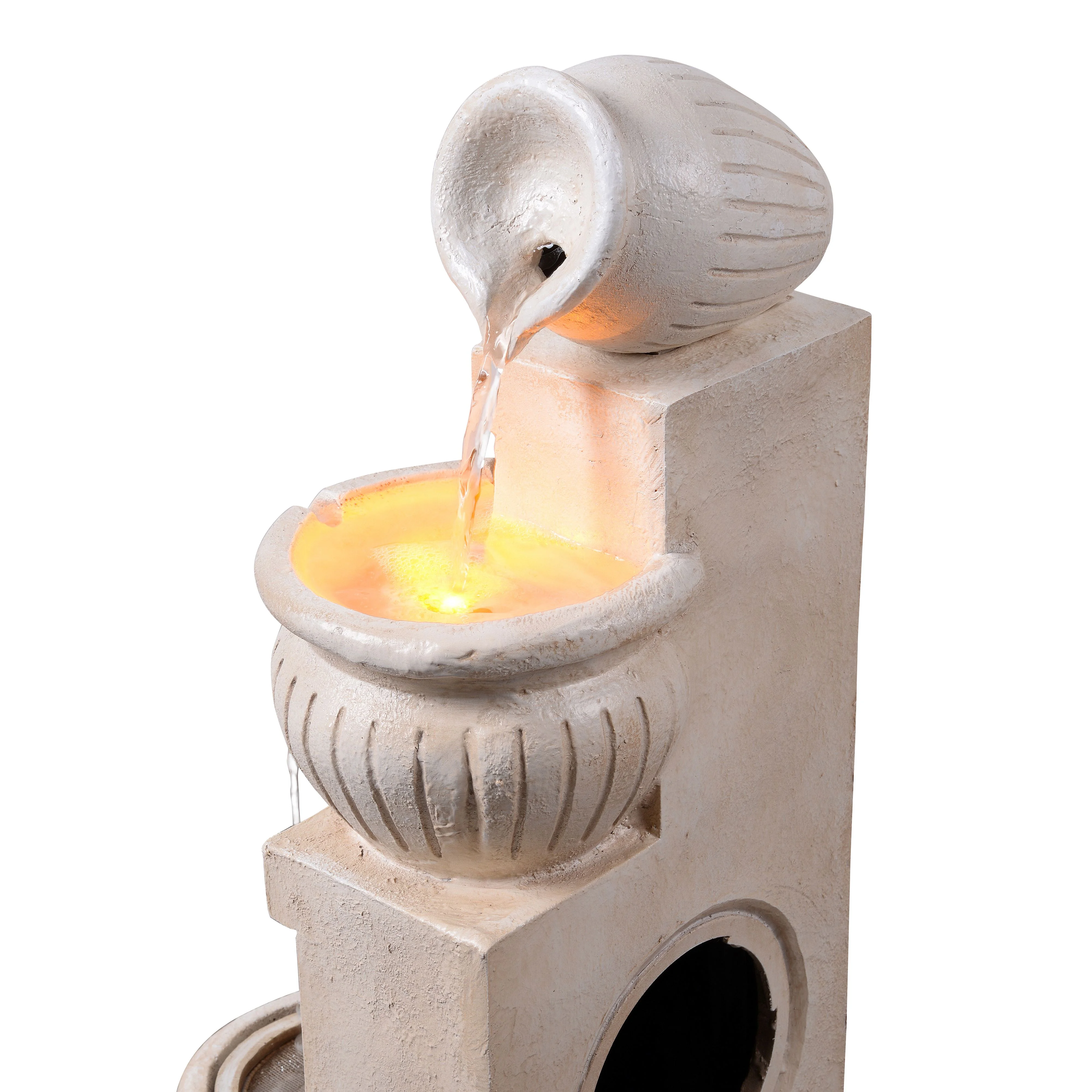 Teamson Home Outdoor Water Fountain with Lights�C 4-Tier Cascading Bowl Design with LED Light & Solar Pump, Solar-Powered Water Fountain Outdoor Garden, Yard, or Patio D��cor, Navy Blue