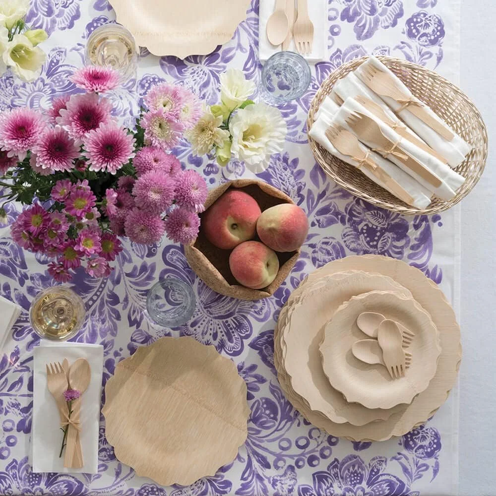 Bambu Pack of 100-9 Inch Fancy 100% Bamboo Plates �C Premium Disposable Dinnerware | Elegant, Biodegradable Veneerware Natural Tableware for Weddings, Parties, Entertaining & Special Occasions
