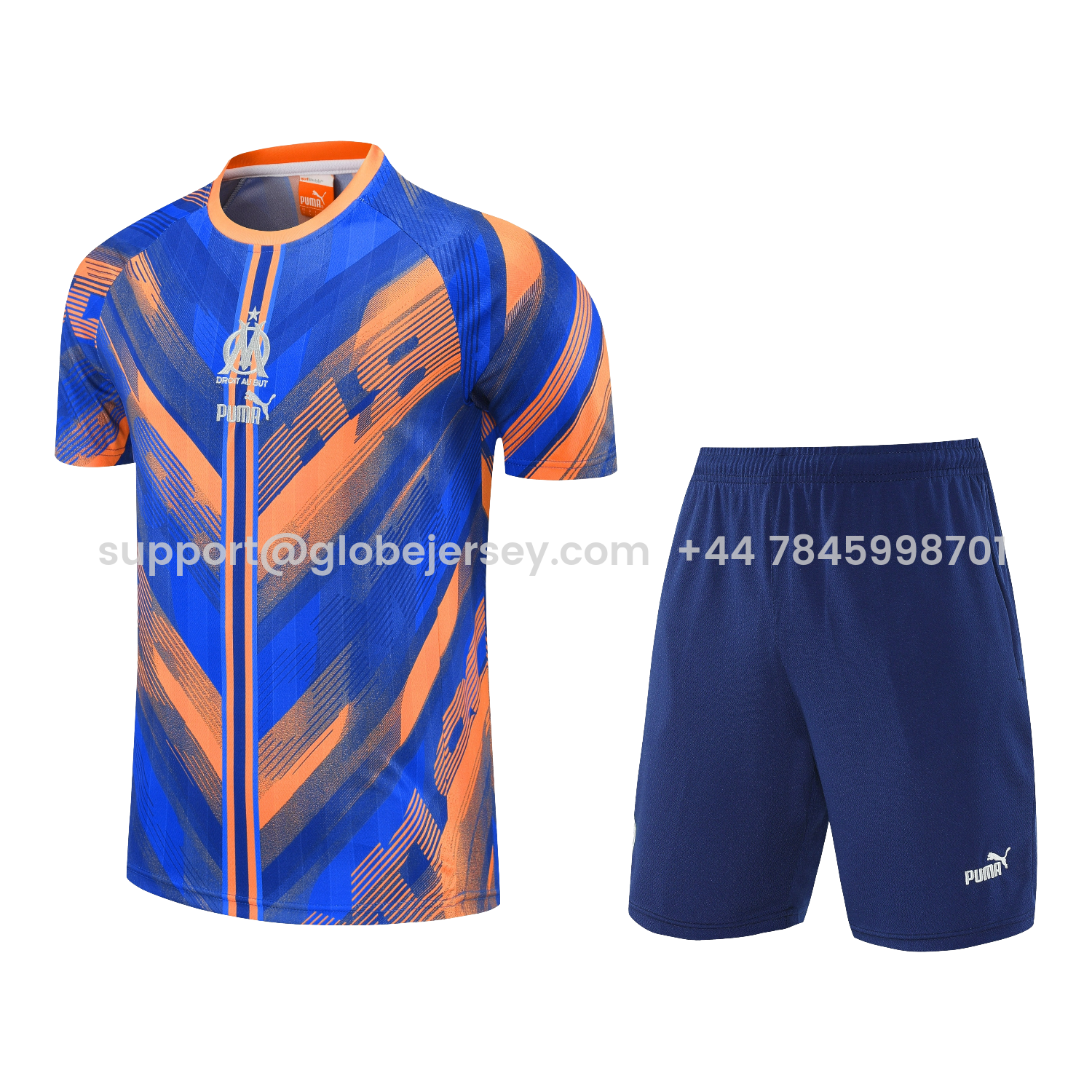 Marseille 25-26 Short-Sleeve Training Set - Blue Orange Top & Blue Shorts