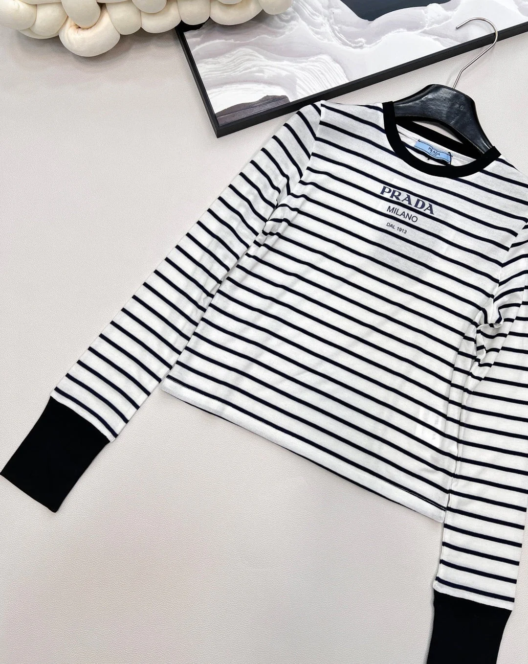 Printed stretch slim-fit striped bottoming shirt