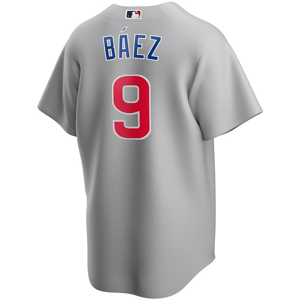 Mens Chicago Cubs Javy Baez Cool Base Replica Jersey Grey