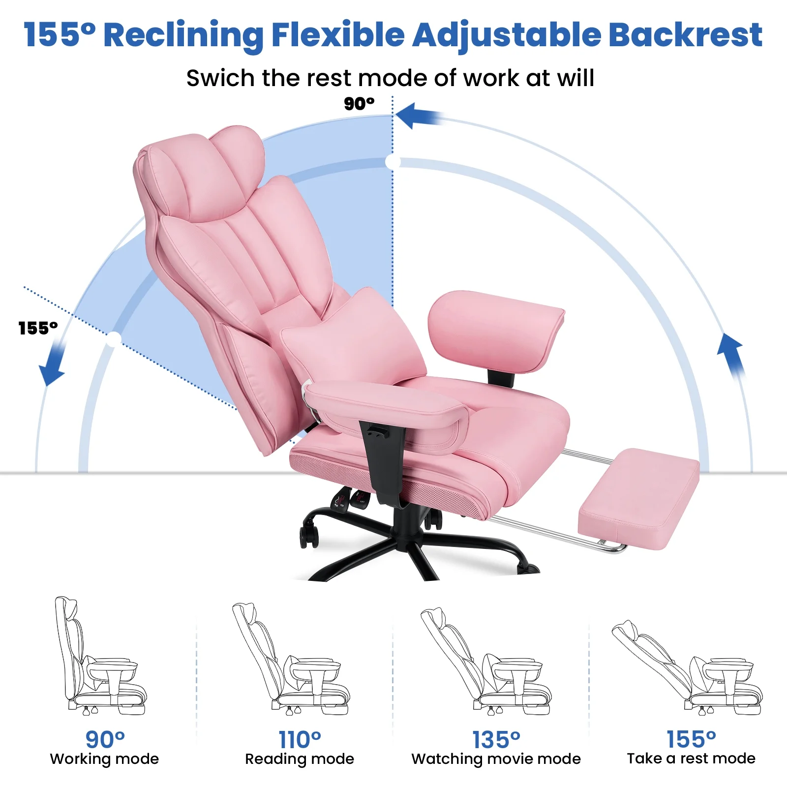 Hoffree Big and Tall Fabric Office Chair 450lbs, Executive Desk Chair with Massage Ergonomic  Computer Chair with Footrest Reclining Desk Office Chair with Lumbar Support for Home Office