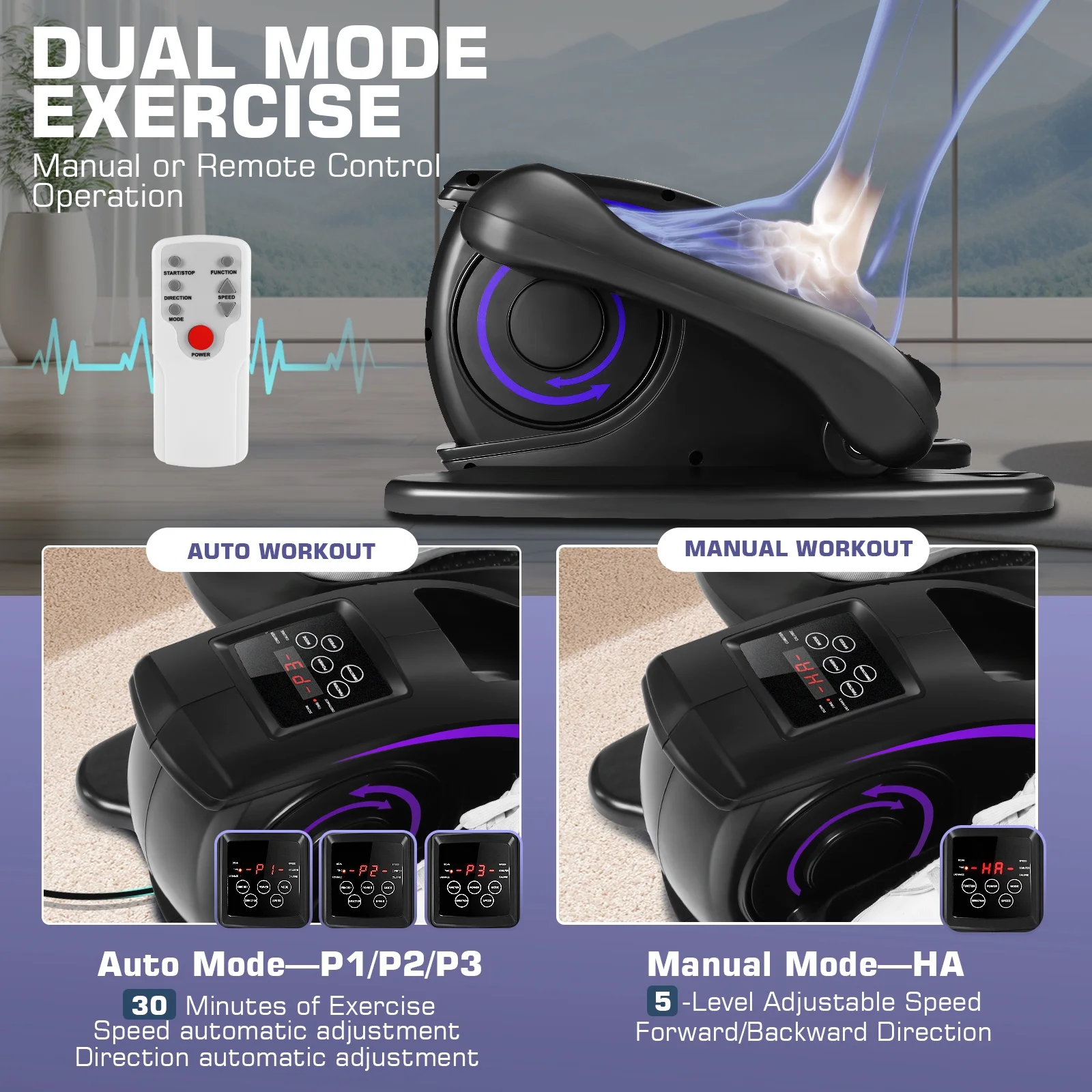 Elliptical Machine, Under Desk Elliptical with Remote Control, Quiet Home Ellipse Exerciser for Seniors