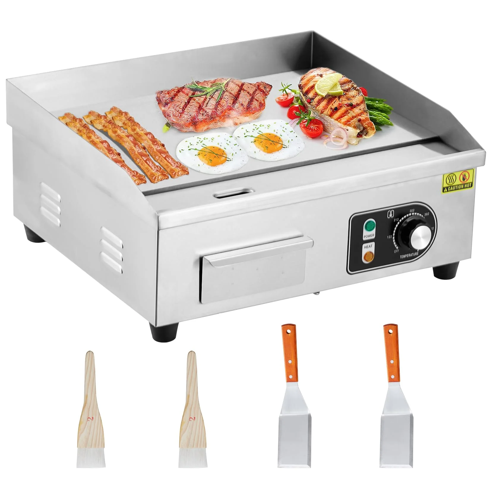 OYang  18-Inch Stainless Steel Electric Grill, 3000W Commercial Electric Countertop Grill, Non-Stick Electric Grill Plate Adjustable Temperature Control 122��F-572��F (NO Plug)