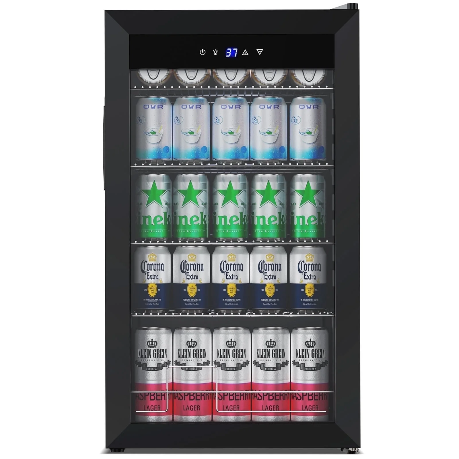 Nipus 17.52 inch Beverage Refrigerator Cooler,120 Cans Capacity with Glass Door for Soda Wine Beer, with Adjustable Removable Shelves, Black