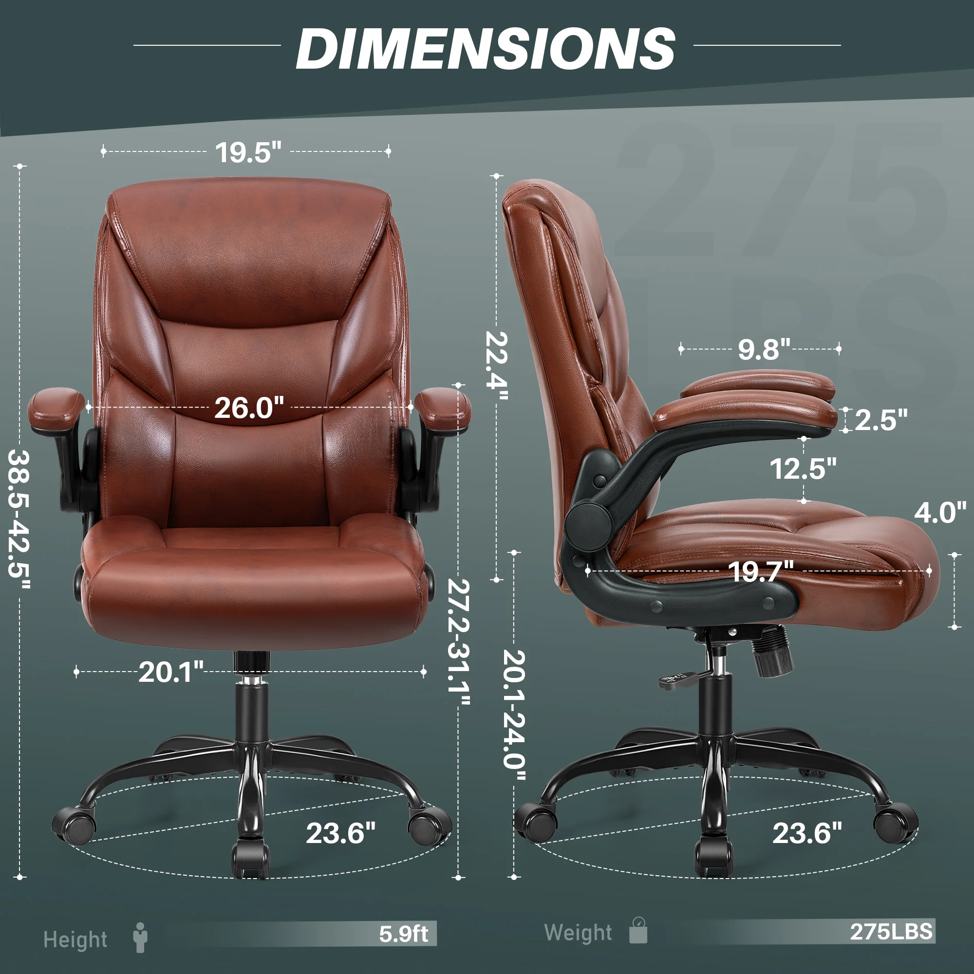COOLHUT Leather Office Chair, Big and Tall Office Chair 400LBS Wide Seat Ergonomic Computer Desk Chair High Back Executive Leather Chair Adjustable Task Chair Lumbar Back with 8-Year Warranty, Black