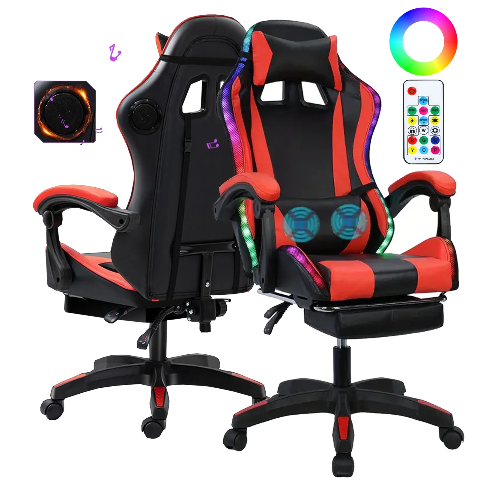 HomeLife Computer Chair Racing Inspired Office Gaming Chair with Bluetooth-compatible Speakers and RGB LED Lights Gaming Chair Height Adjustable with Massage Function E-Sports Chair