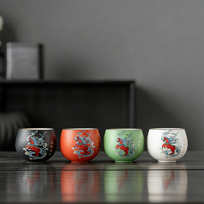 Buddha Stones Year Of The Horse Hand Painted Ceramic Teacup Kung Fu Tea Cup