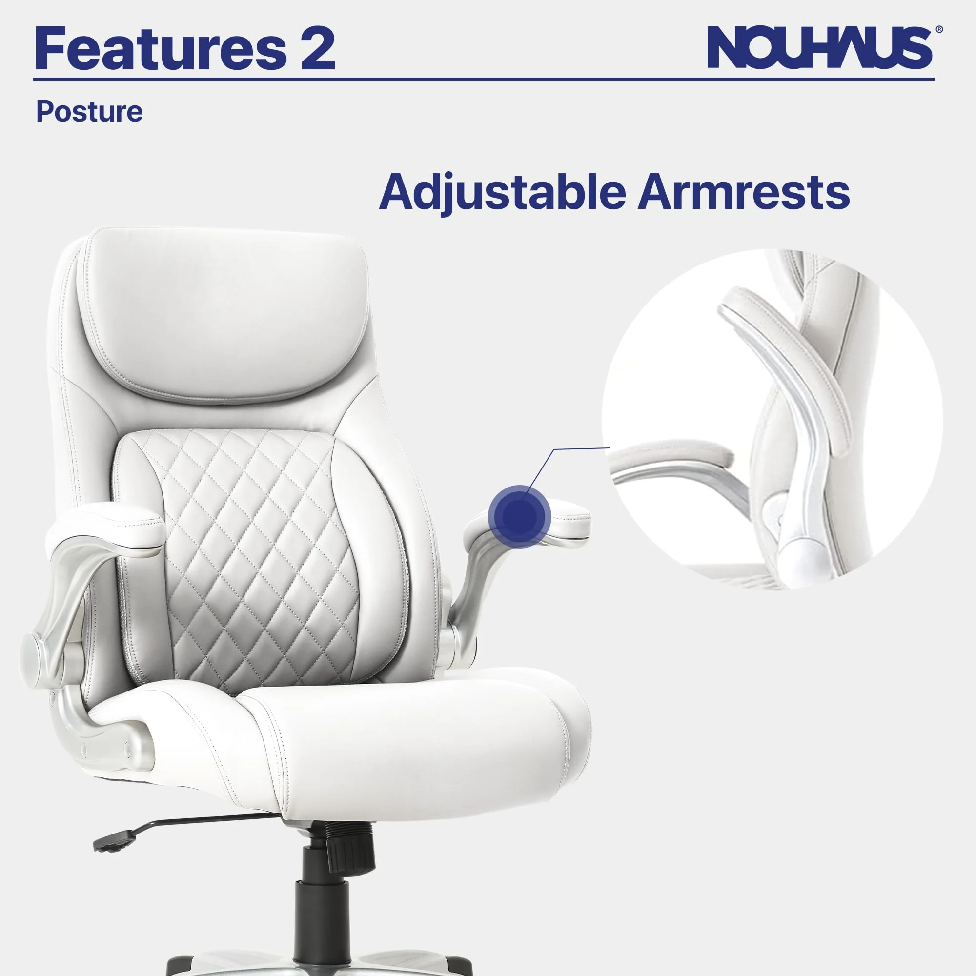 Nouhaus Posture Ergonomic PU Leather Office Chair. Click5 Lumbar Support with FlipAdjust Armrests. Modern Executive Chair and Computer Desk Chair