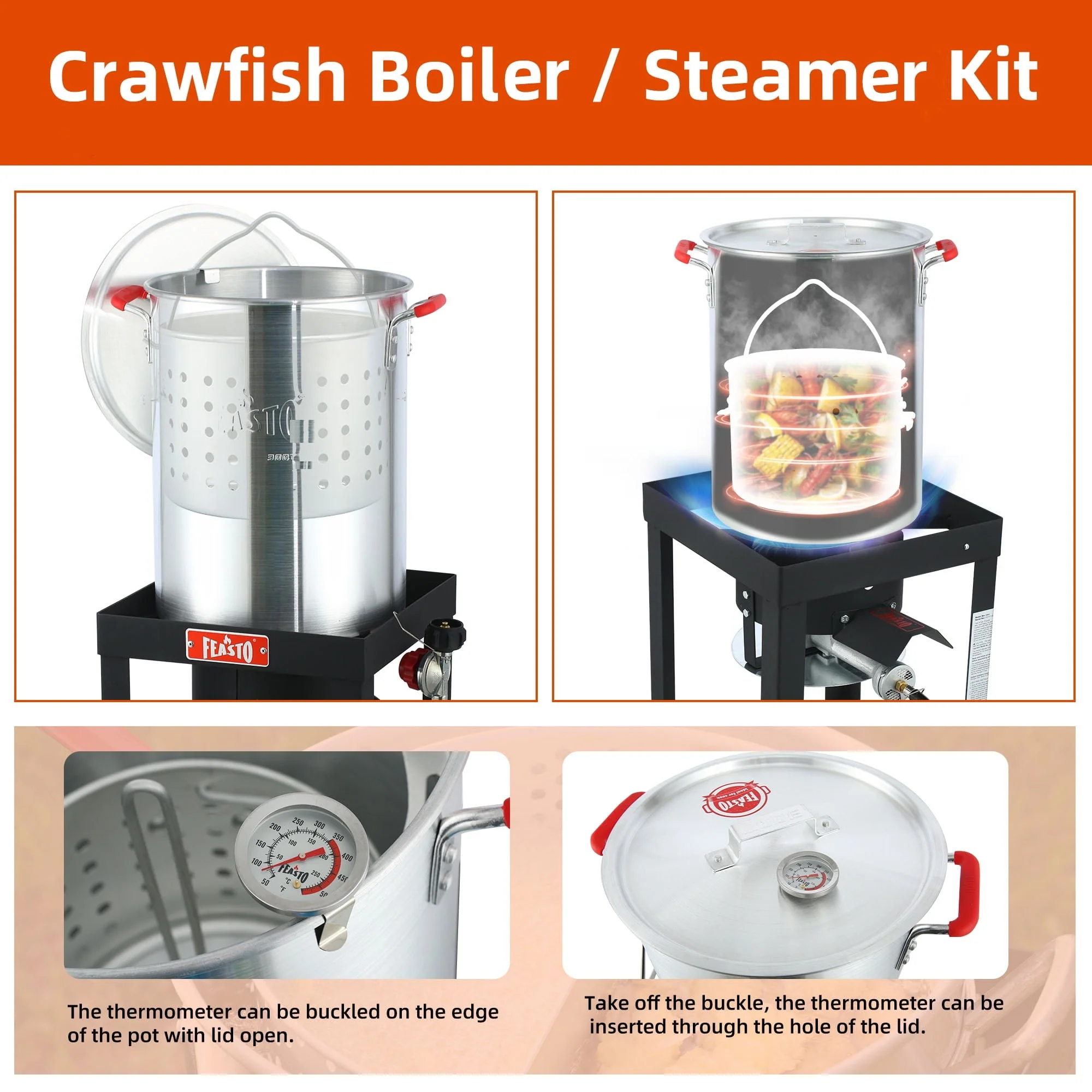 Feasto 30QT Aluminum Turkey Fryer Seafood Boiler Set Outdoor Propane Gas Cooker