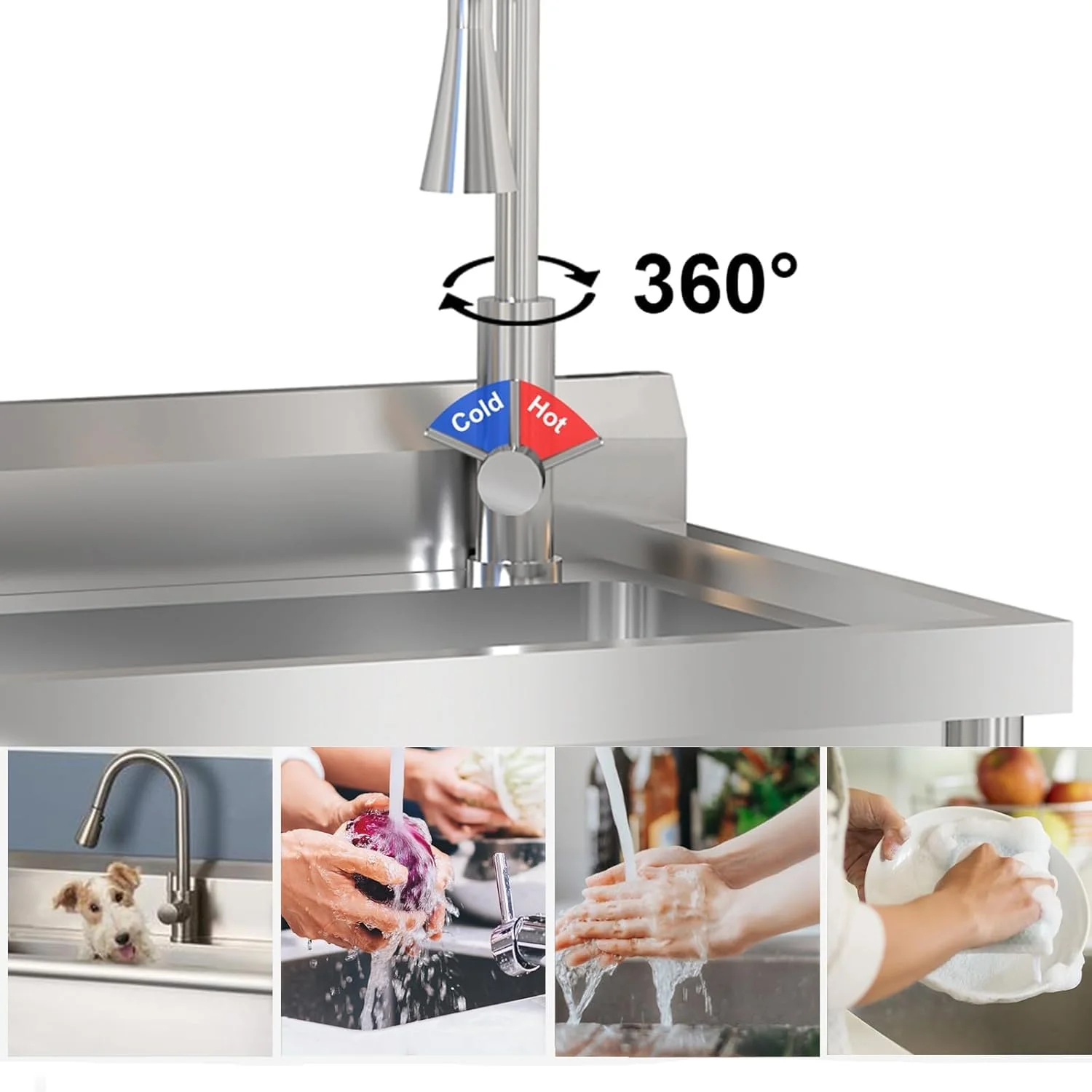TROPOW 24x20x42 Inch Stainless Steel Utility Sink, Freestanding Single Bowl with Cold and Hot Water Hose and Faucet, Commercial Sink Kitchen Sink for Restaurant Laundry Room Bathroom Garage Garden