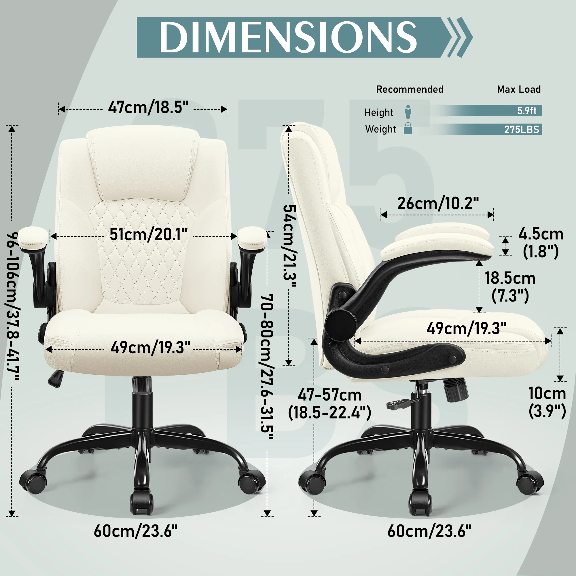 COOLHUT Leather Office Chair, Big and Tall Office Chair 400LBS Wide Seat Ergonomic Computer Desk Chair High Back Executive Leather Chair Adjustable Task Chair Lumbar Back with 8-Year Warranty, Black