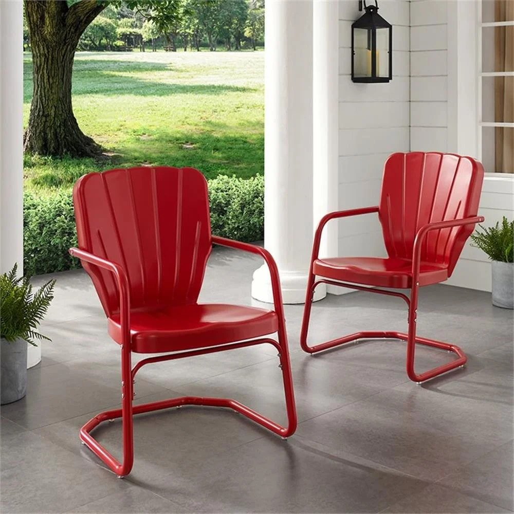 Crosley Ridgeland 2Pc Outdoor Metal Armchair Set - 2 Chairs-Color:Bright Red Gloss