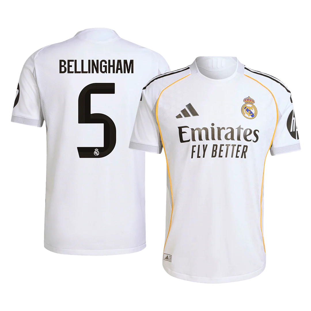 BELLINGHAM #5 Real Madrid Home Player Version Soccer Jersey 2025/26 White