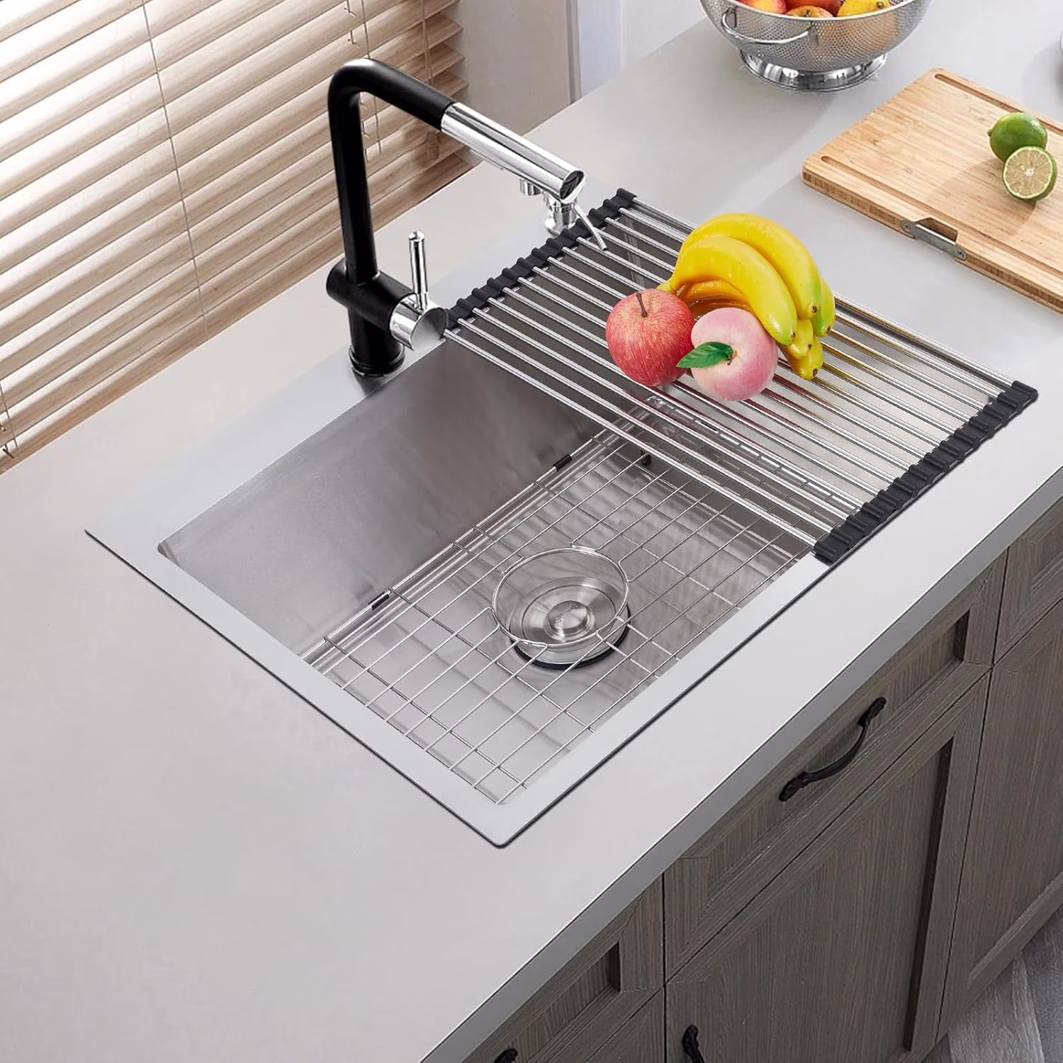 Garvee 33 x 22 Drop In Kitchen Sink, 16 Gauge Stainless Steel Topmount Deep Single Bowl Sink with Grid and Drain Strainer Set, Household Dishwasher Sinks for Workstation, RV, Prep Kitchen, Bar Sink