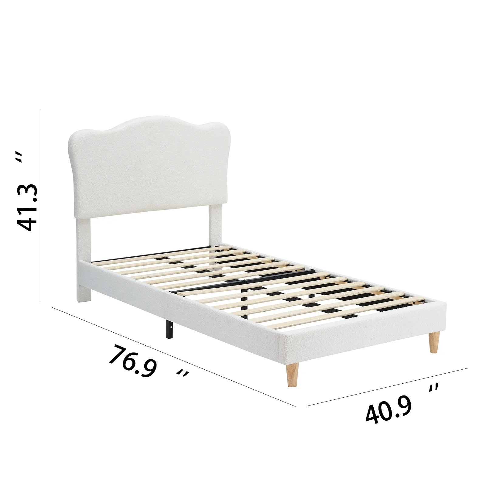 WhizMax Twin Bed Frame with Headboard, 650lbs Capacity, White Lambswool Upholstered Platform Bed Frame Twin, No Box Spring Needed, Noise-Free, Easy Assembly