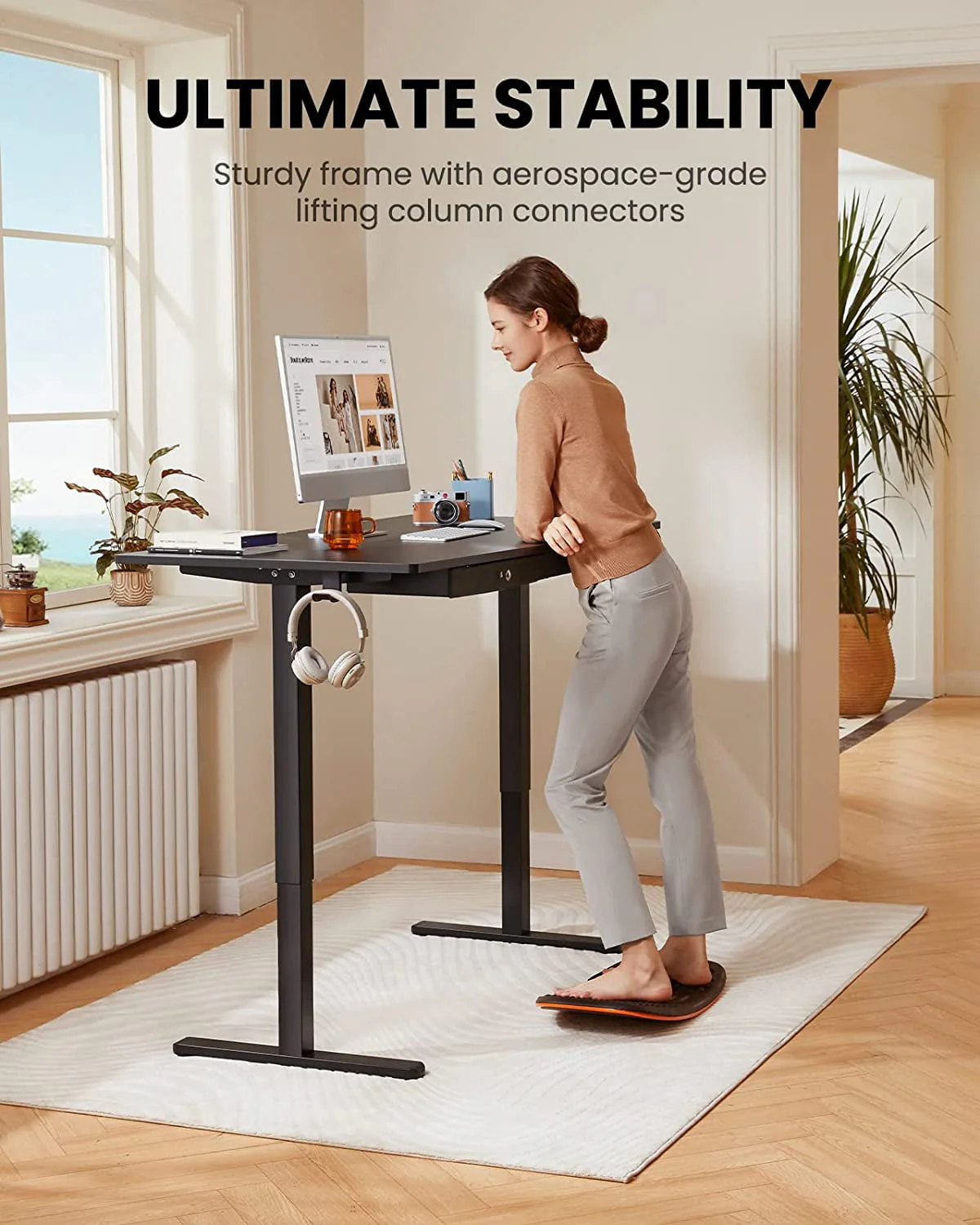 Kyspho Adjustable Height Electric Standing Desk with Double Drawers, 48x24 inches Sit Stand Up Desk Computer Workstation for Home Office, Black