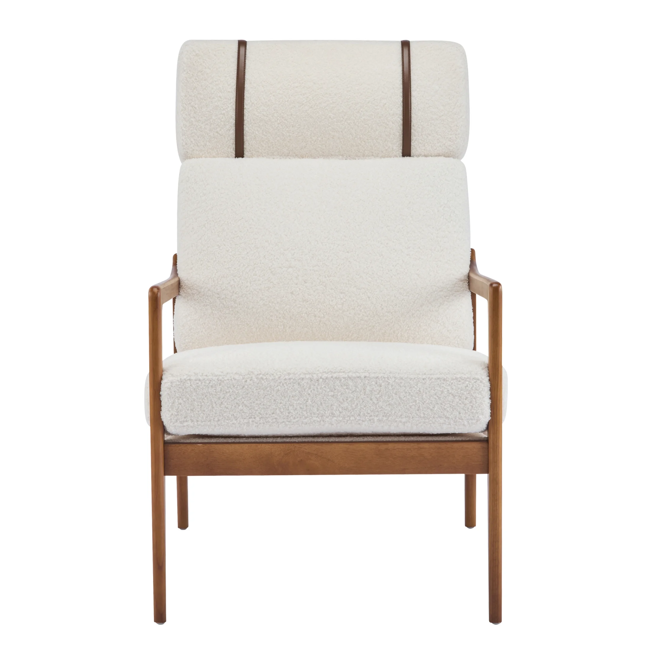 Christopher Knight Home Mid-Century Modern Accent Chair, Solid Wood Frame with High Back, Beige Cushions