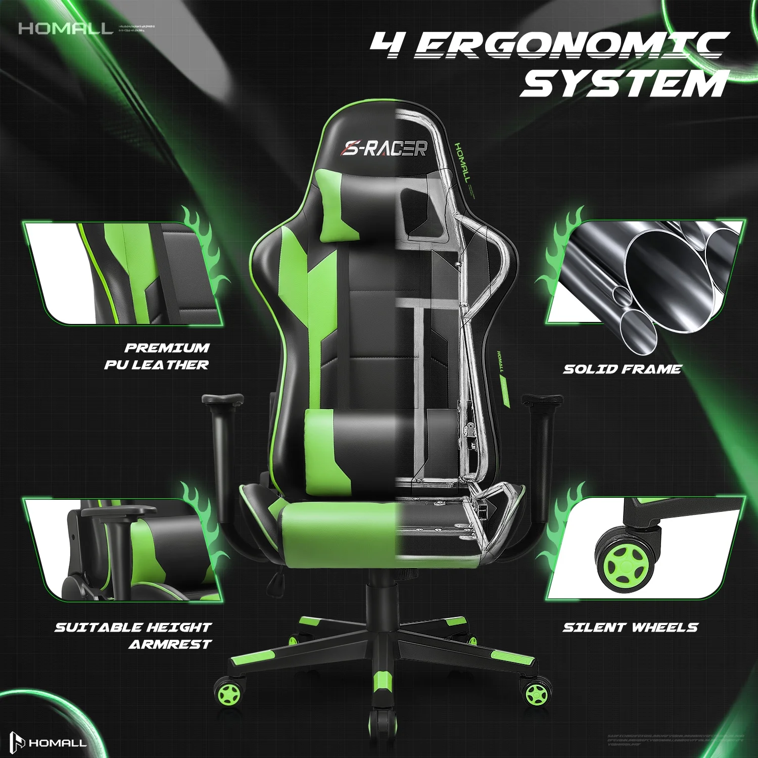 Homall Gaming Chair Office Chair High Back Computer Chair Leather Desk Chair Racing Executive Ergonomic Adjustable Swivel Task Chair with Headrest and Lumbar Support, Purple