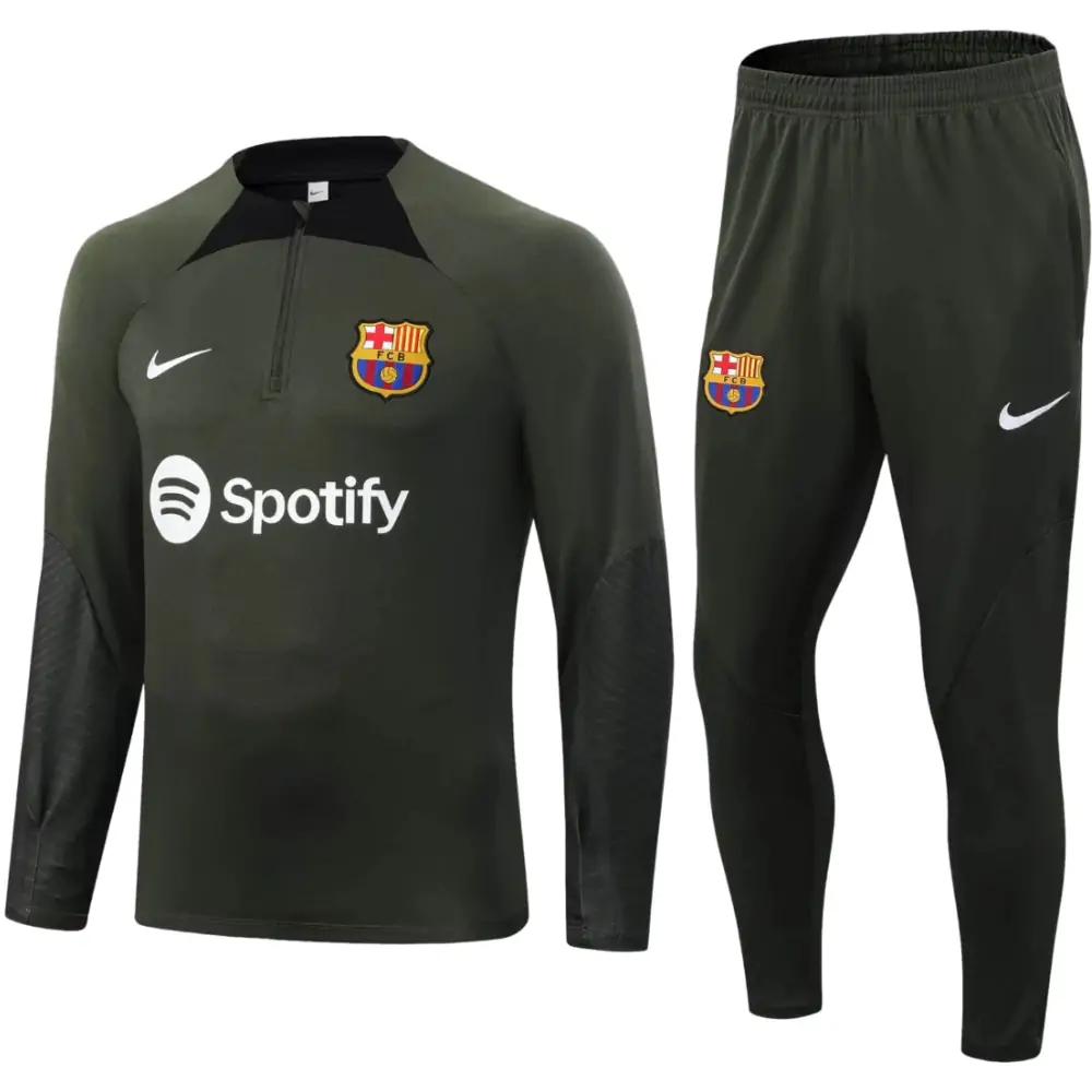 2023/2024 Player Version Barcelona Half Training Uniform Army Green Jersey Set 1:1 Thai Quality