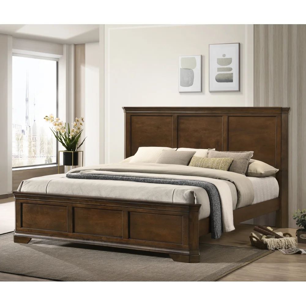 Maderne Traditional 3-Piece Wood Bedroom Set with King Size Panel Bed and Two Nightstands
