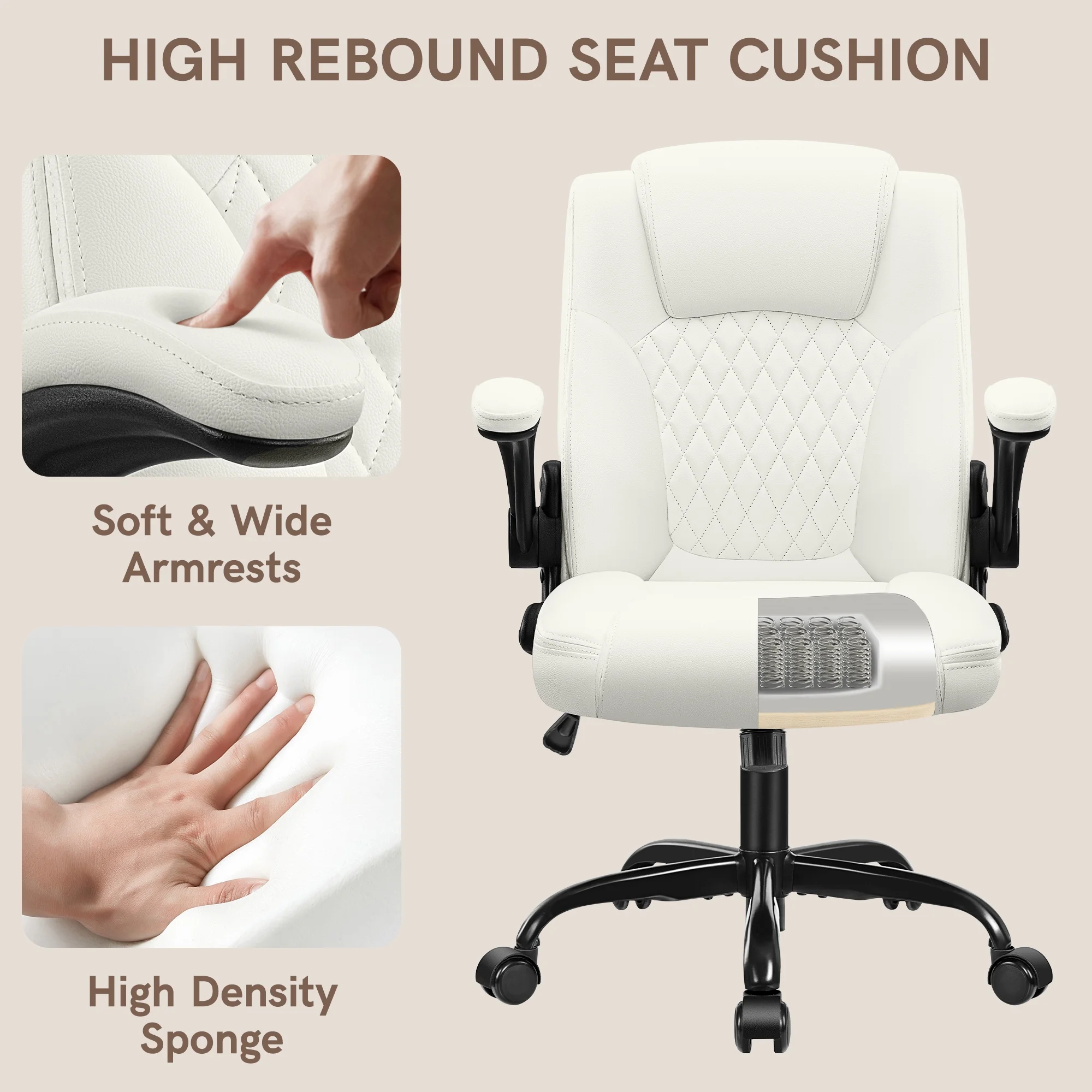 COOLHUT Leather Office Chair, Big and Tall Office Chair 400LBS Wide Seat Ergonomic Computer Desk Chair High Back Executive Leather Chair Adjustable Task Chair Lumbar Back with 8-Year Warranty, Black