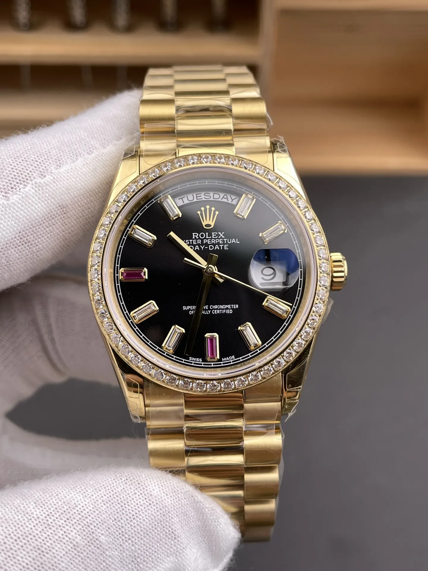 Rolex Day-Date Black Baguette Diamond 36mm