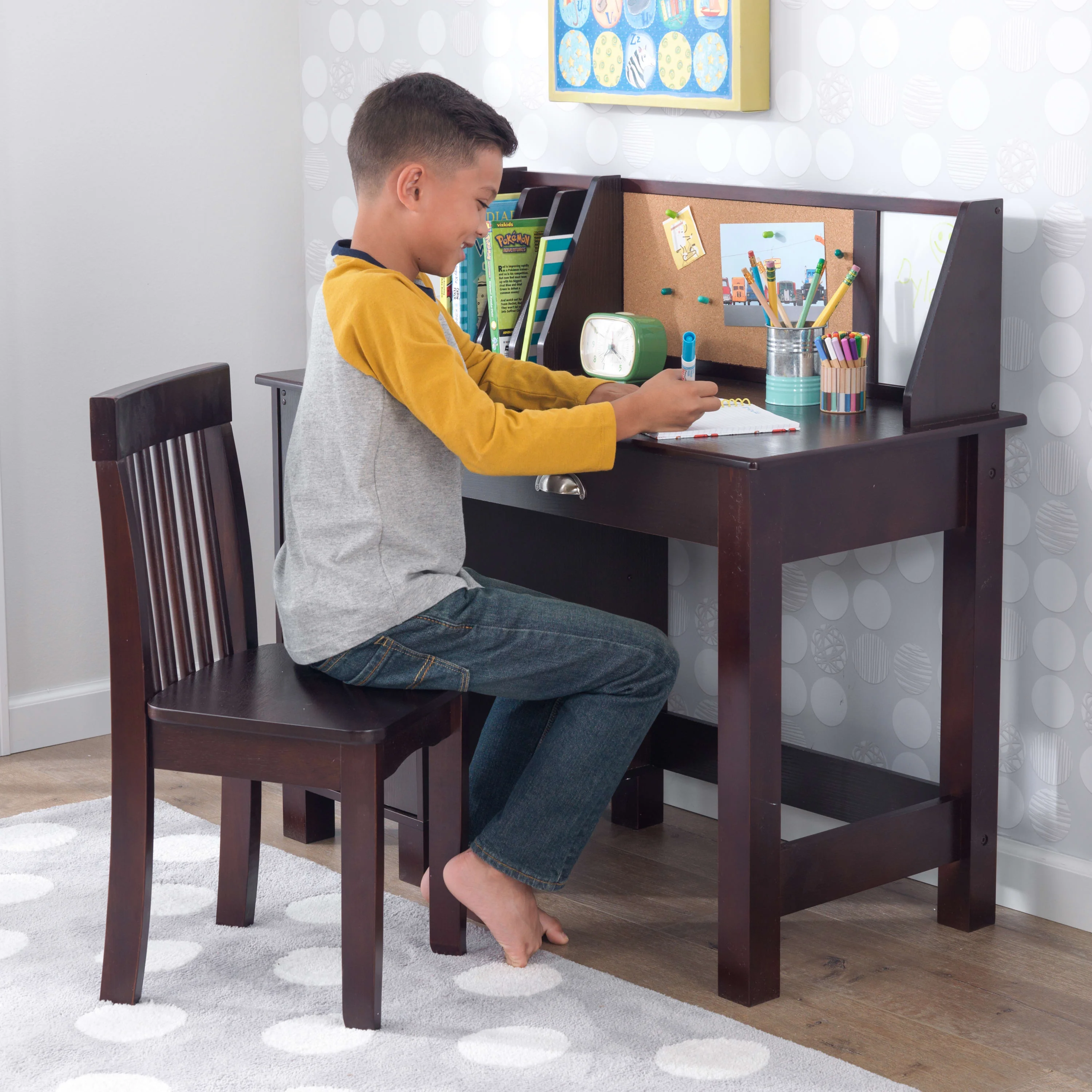 KidKraft Children's Wooden Study Desk with Chair, White, for Ages 5