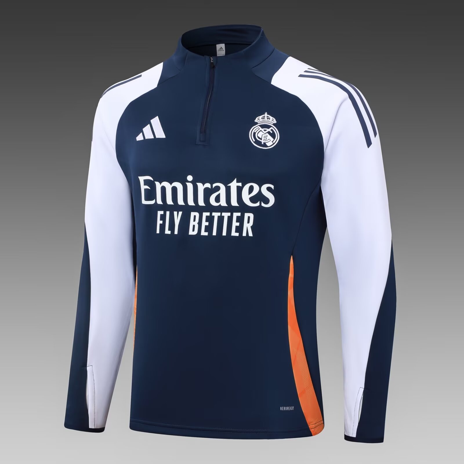 2024/2025 Real Madrid Half-Pull Training Suit Royal Blue-White Football Shirt 1:1 Thai Quality