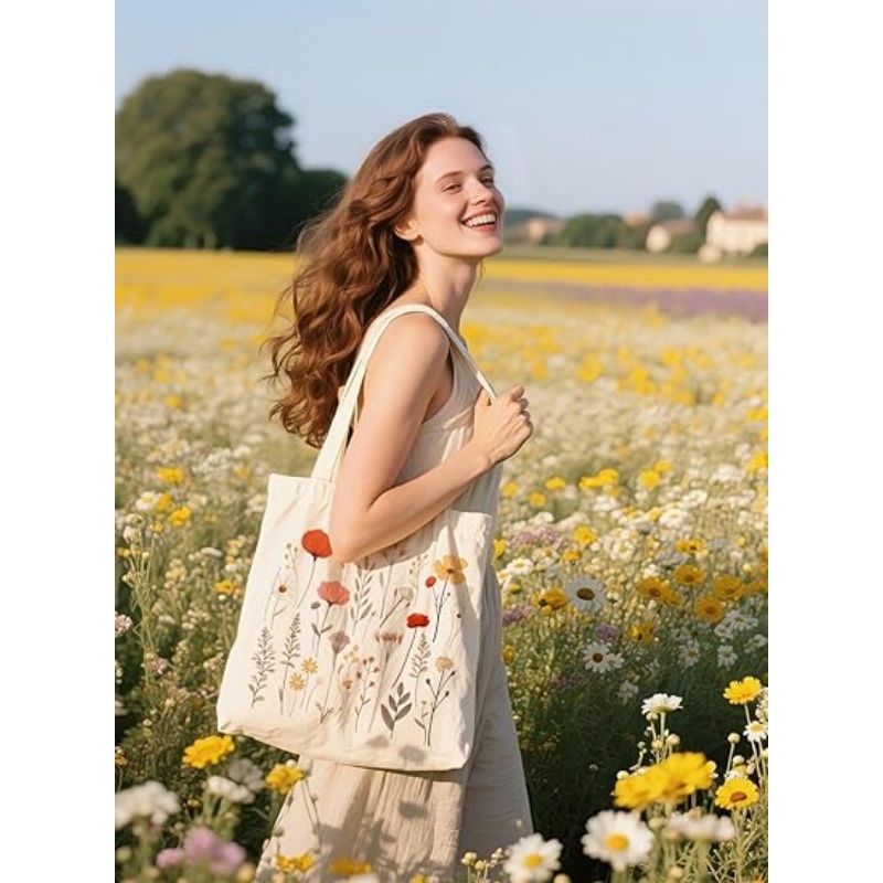 CANVORY Canvas Tote Bag with Aesthetic Prints