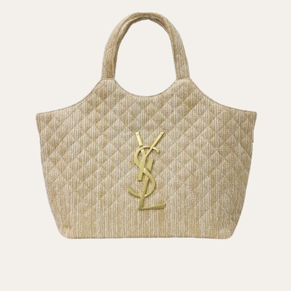 Saint Laurent Raffia Maxi Tote Bag Beige 15.7 Inches
