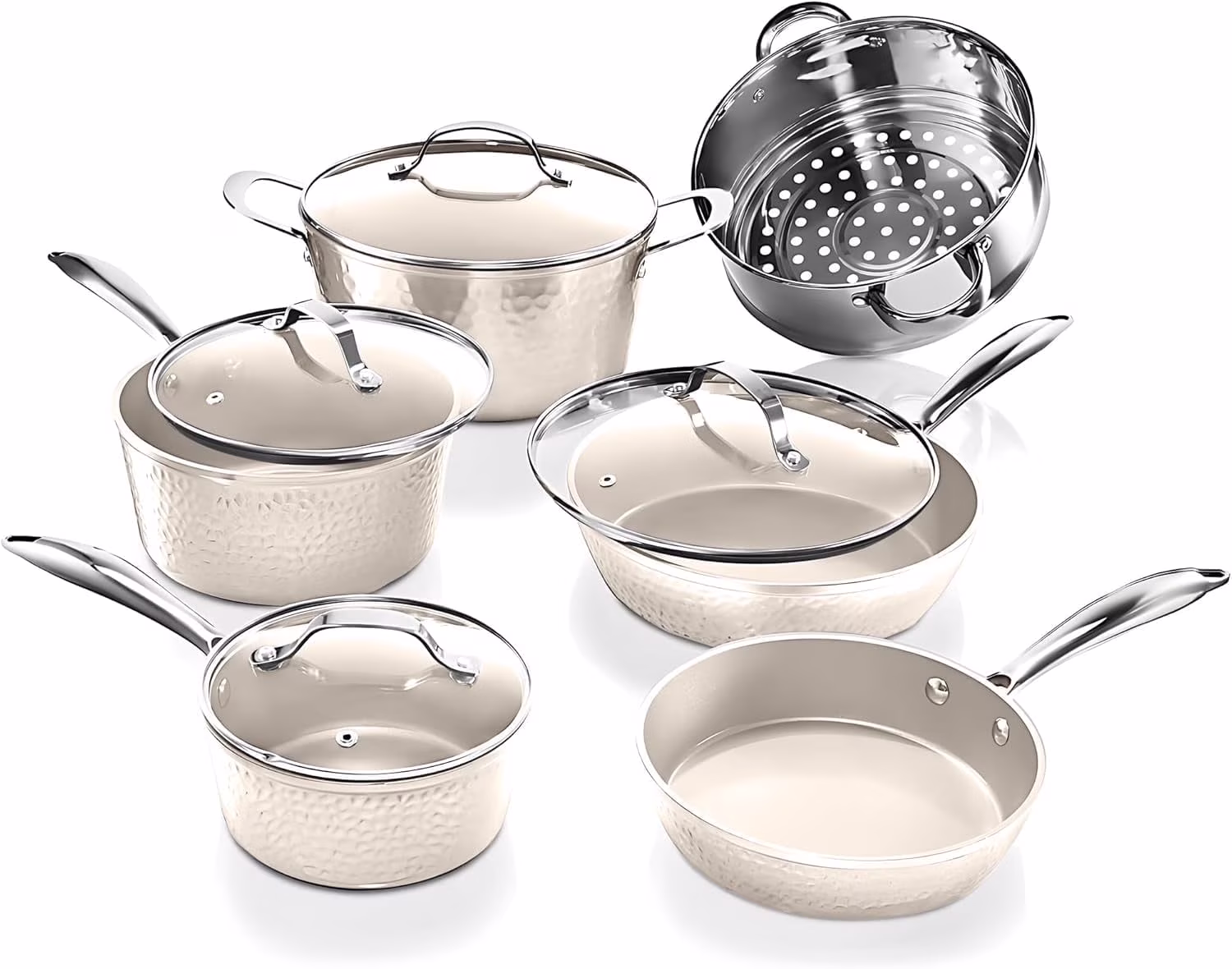 Gotham Steel Hammered 15 Pc Ceramic Pots and Pans Set Non stick, Cookware Set Nonstick for Kitchen with Utensils, Pots and Pans for Cooking, Non Toxic Cookware Sets, Oven and Dishwasher Safe, Copper