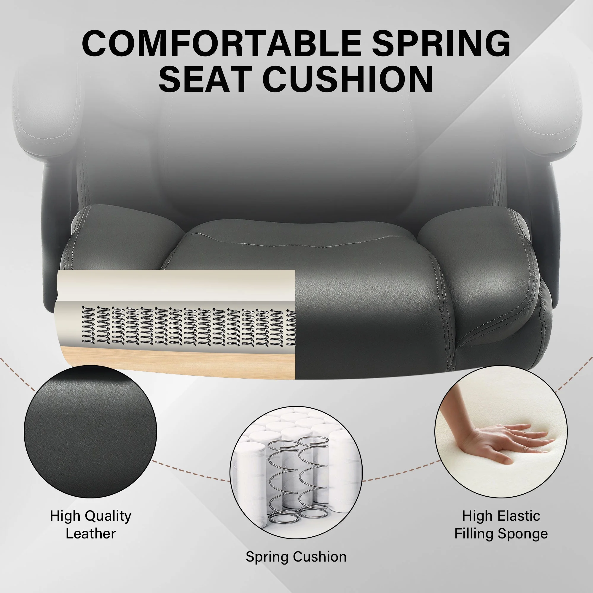 JONPONY Big and Tall Office Chair 500LBS Wide Seat Ergonomic Computer Desk Chair High Back Executive Leather Chair Adjustable Task Chair Lumbar Back Support 8 Hours Heavy Duty Design,Black