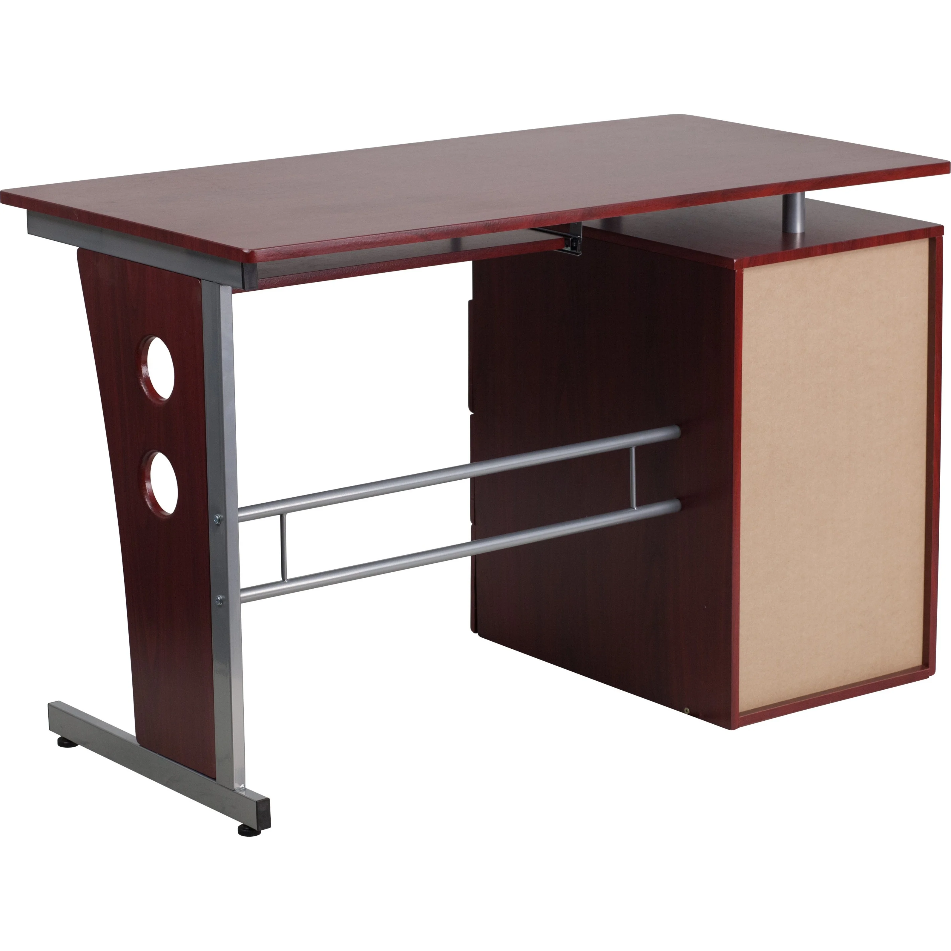 Flash Furniture Rustic Walnut Desk with Three Drawer Pedestal and Pull-Out Keyboard Tray