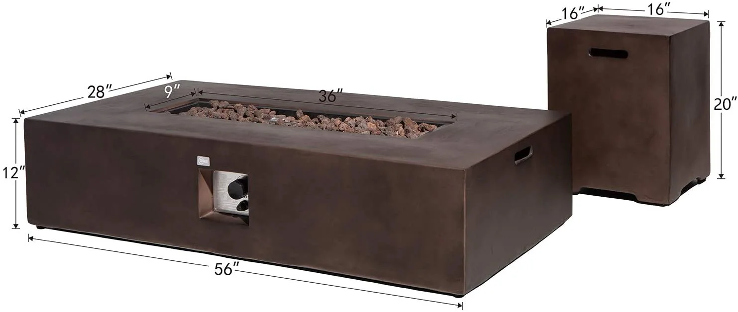 COSIEST 2-Piece Outdoor Rectangle Terrazzo White Propane Fire Table Set with Tank Cover Table