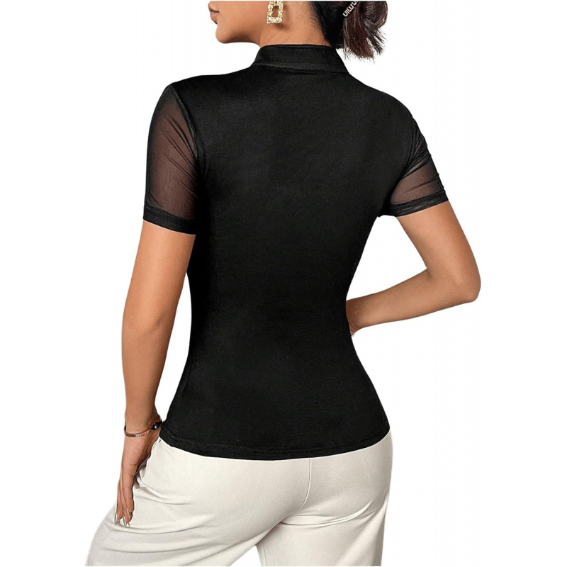 Women's Mock Neck Low Cut Sheer Short