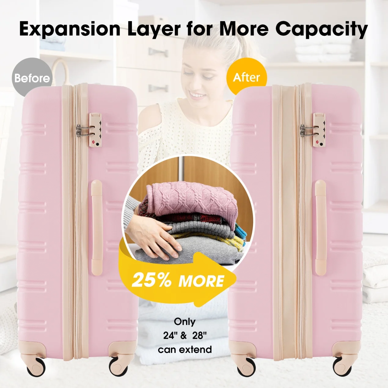 Luggage Sets 3 Piece, Hardside Expandable Ultra Durable PC Lightweight Carry On, Travel Suitcase Set with TSA Lock Spinner Wheels, Multicolor Purple
