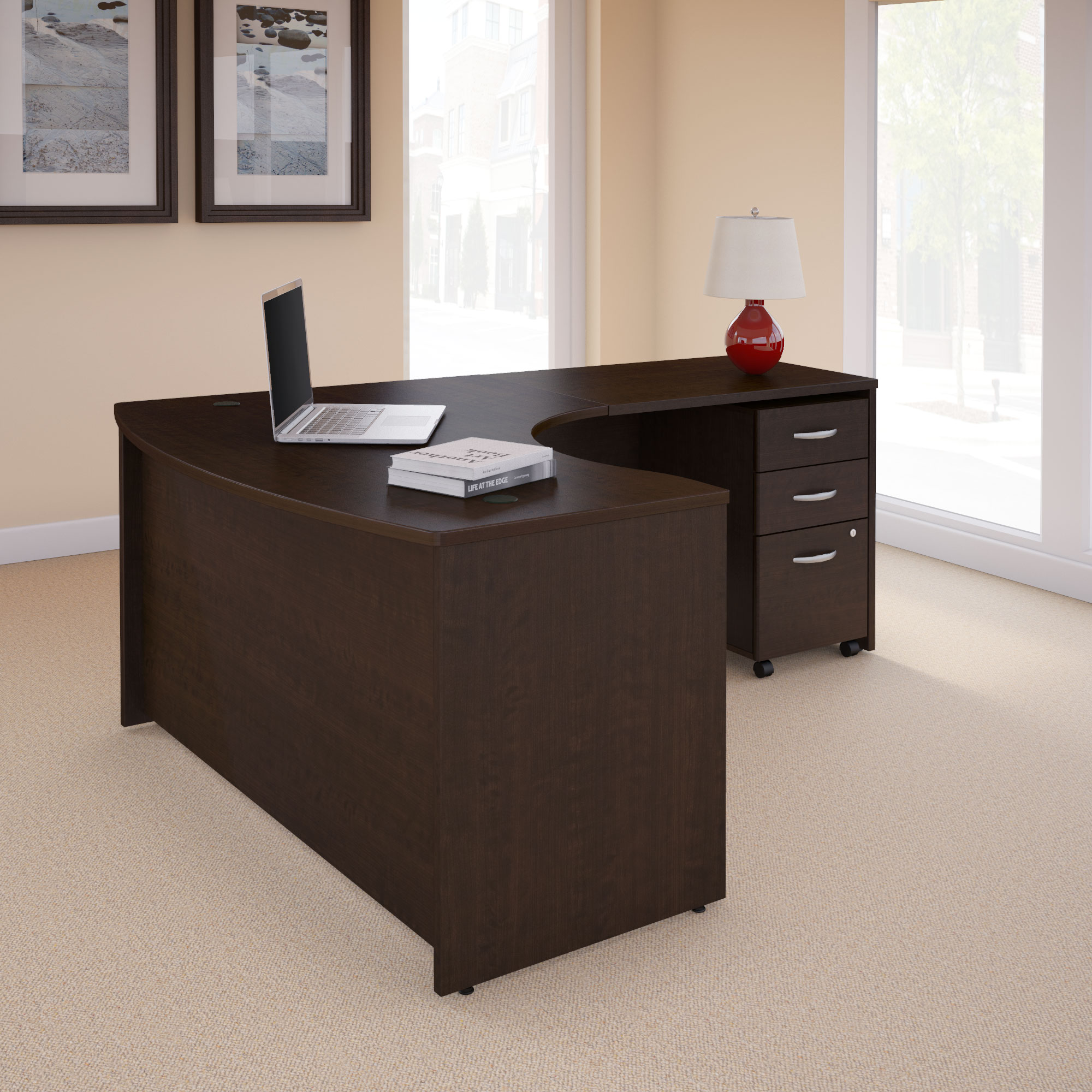 Bush Series Right Hand C Manager's Desk in Mocha Cherry Finish