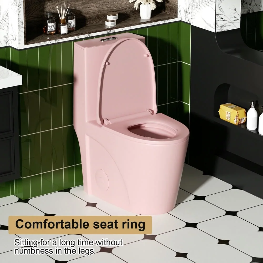 Spaco 1.1/1.6 GPF Dual Flush One-Piece Toilet, Button on Tank top S-trap 12 inches, Elongated Bowl with Soft Close Seat, Water-Saving MAP 1000g, Comfort Chair Seat ADA Height, Light Gray